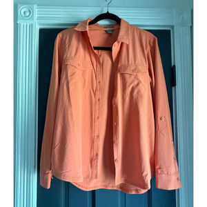 Eddie Bauer Soft Stretch Button Down Shirt SM Melon Long Sleeve